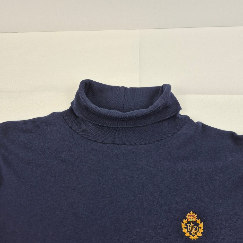 Lauren Ralph Lauren Navy Mock Neck Long Sleeve Shirt L Embroidered Crest Vtg Y2K - Picture 3 of 9